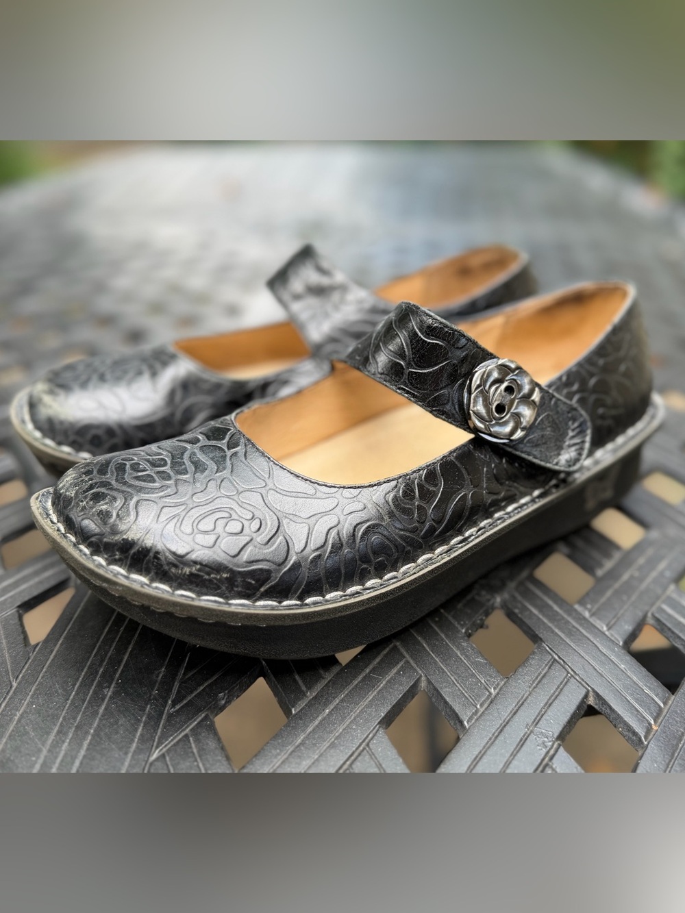 Algeria PG Lite Black Loafers/ Mary Jane’s with embossed and buckle detail